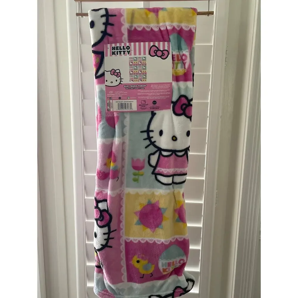 Hello Kitty Pink Silk Touch Throw Blanket 50 x 70 Super Soft Plush NEW Stamps